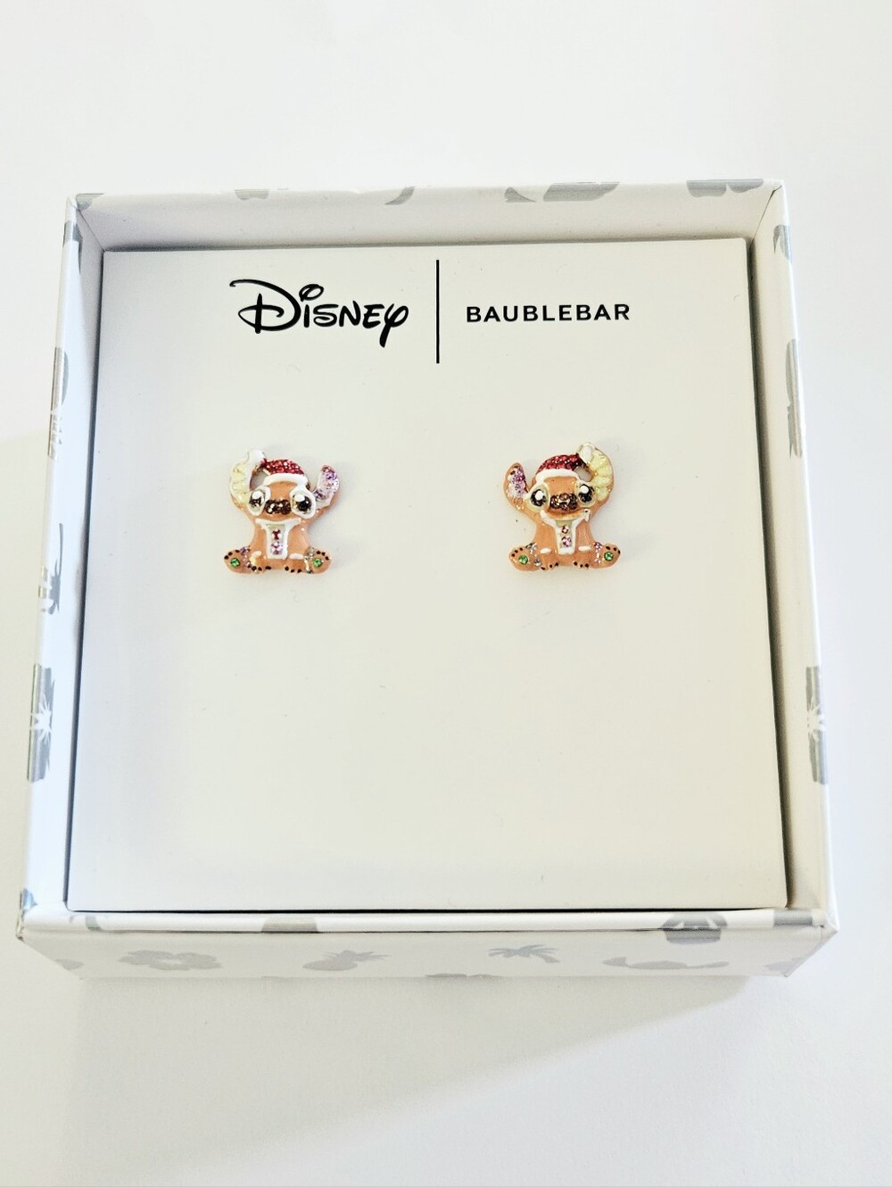 Disney x BaubleBar Stitch Christmas Santa Hat Enamel Stud Earrings Gift Box New
